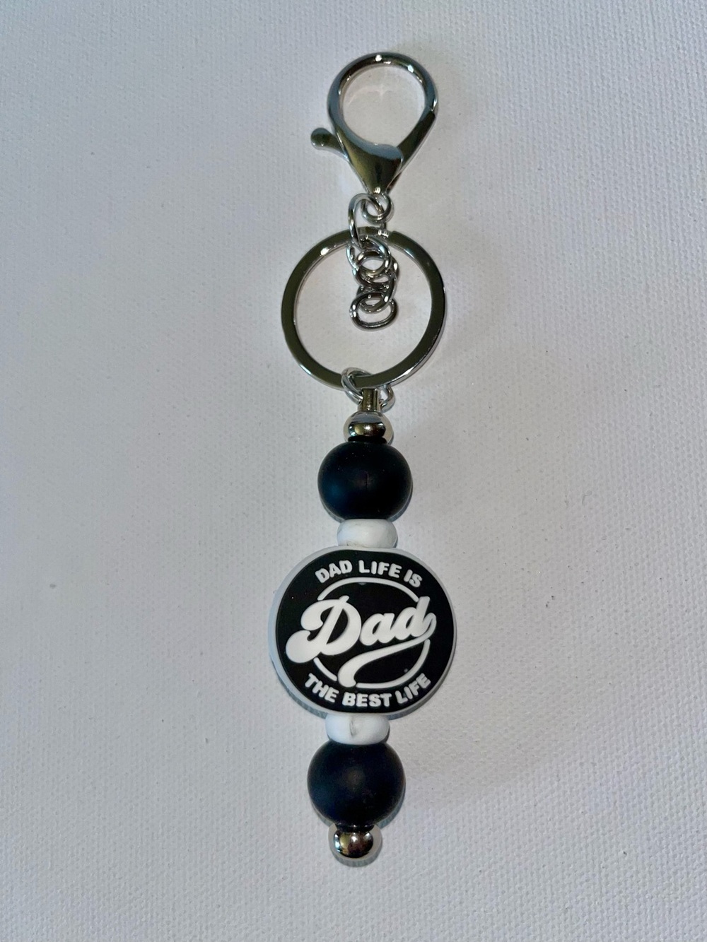 Black & White 'Dad Life' Beaded Keychain Charm